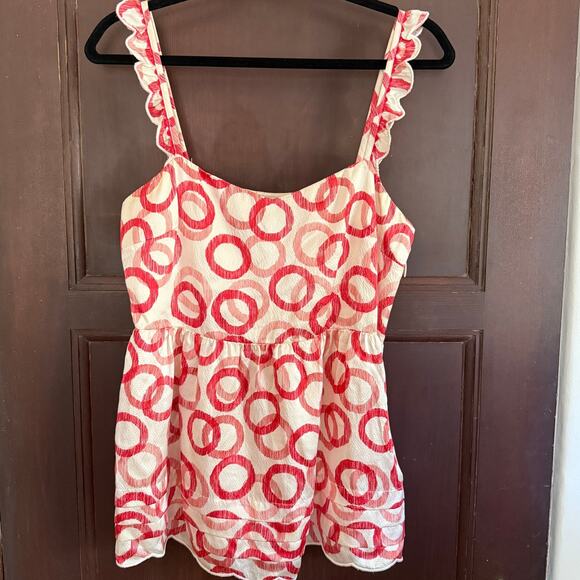 JUICY COUTURE | Y2K Vintage Hammered Silk Red Cherry Circle Babydoll Top Size 6 - Picture 1 of 8